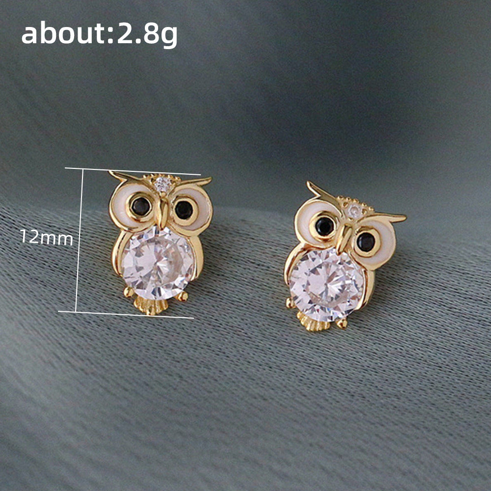 Crystal Owl Charm Earrings