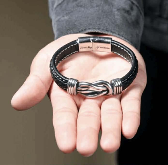 To My Grandson – Forever Linked Together Leather Bracelet