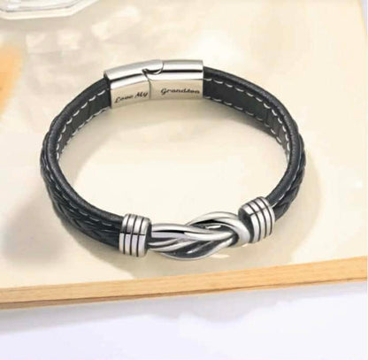 To My Grandson – Forever Linked Together Leather Bracelet