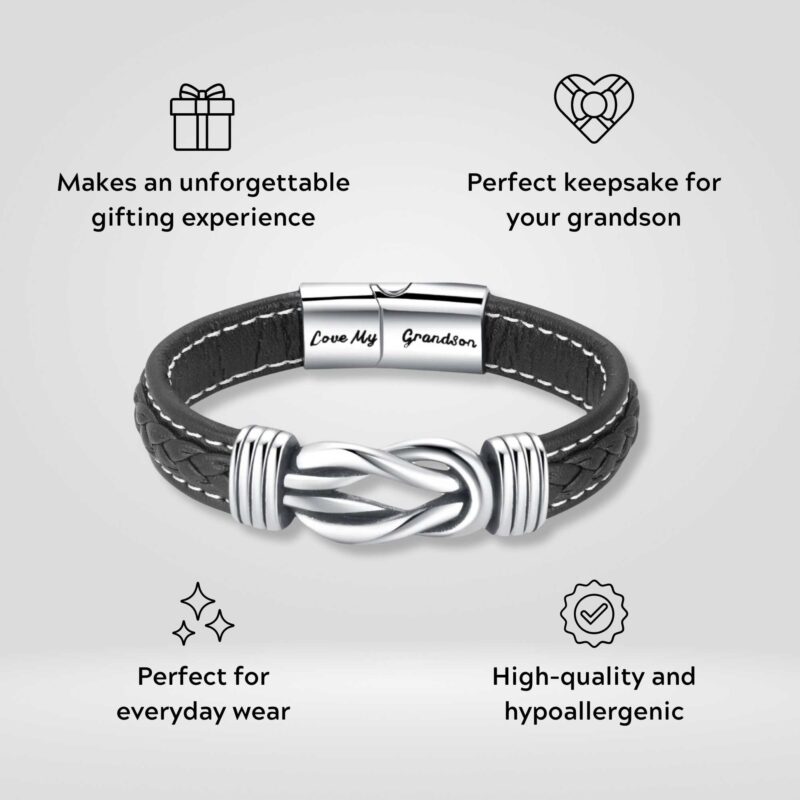 To My Grandson – Forever Linked Together Leather Bracelet