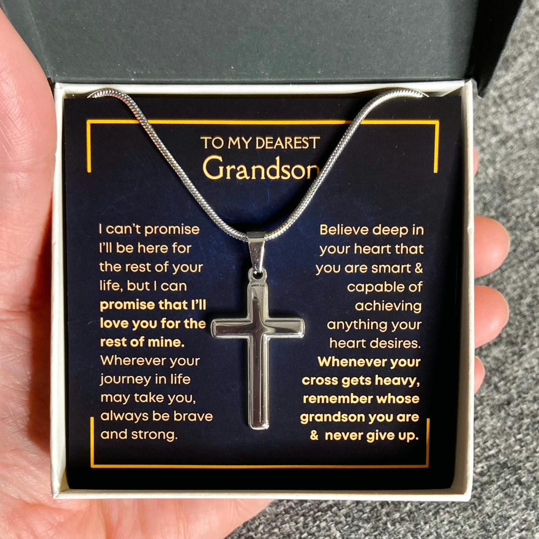 To My Grandson - Never Give Up - Cross Necklace