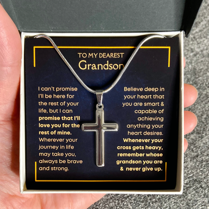 To My Grandson - Never Give Up - Cross Necklace
