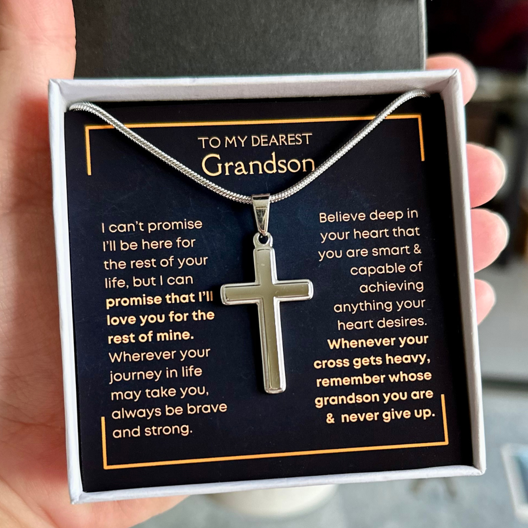 To My Grandson - Never Give Up - Cross Necklace