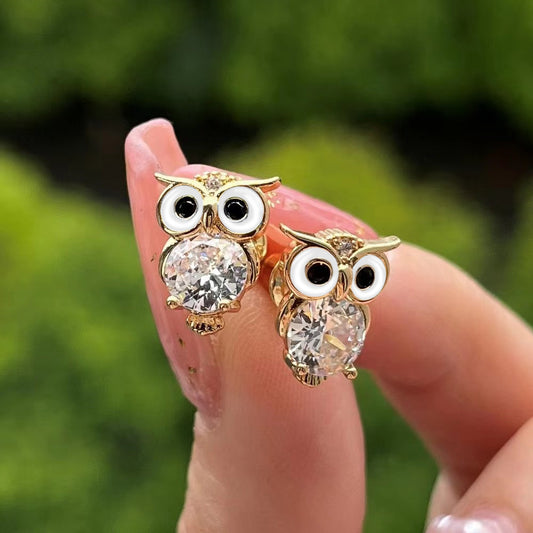 Crystal Owl Charm Earrings