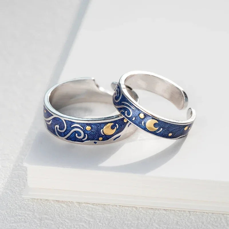 Van Gogh Starry Night Moon Ring