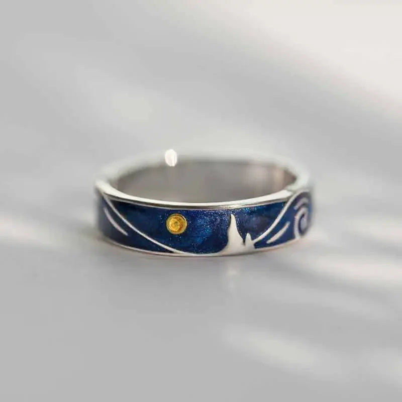 Van Gogh Starry Night Moon Ring