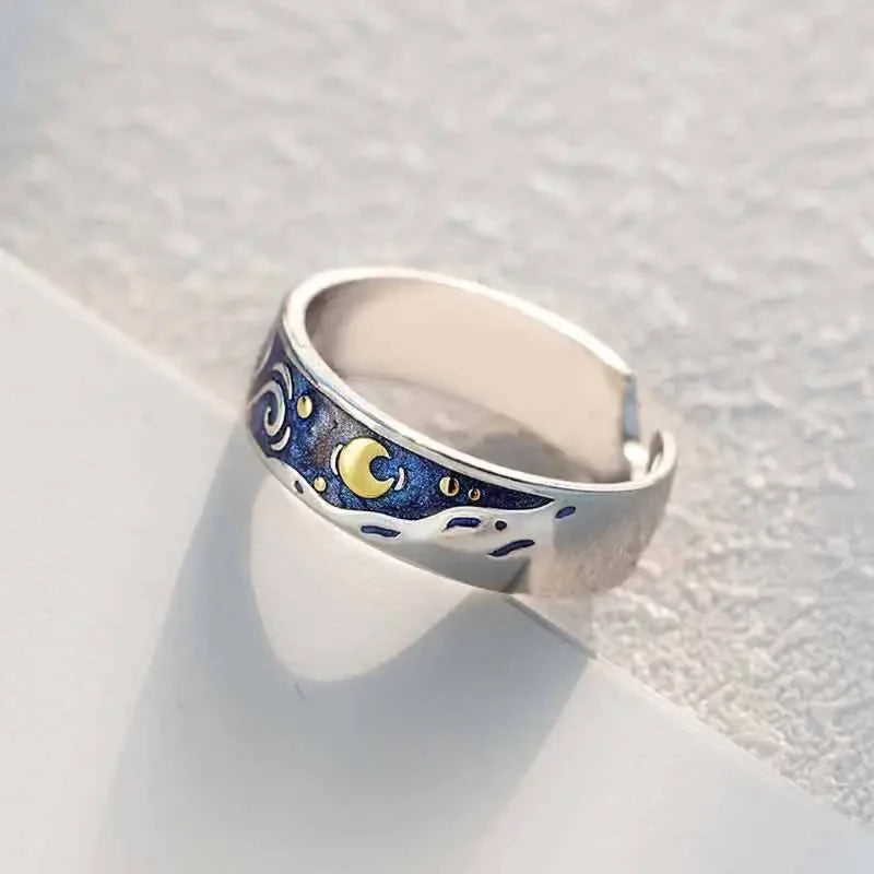 Van Gogh Starry Night Moon Ring