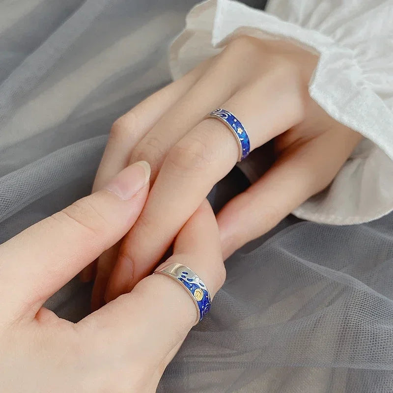 Van Gogh Starry Night Moon Ring