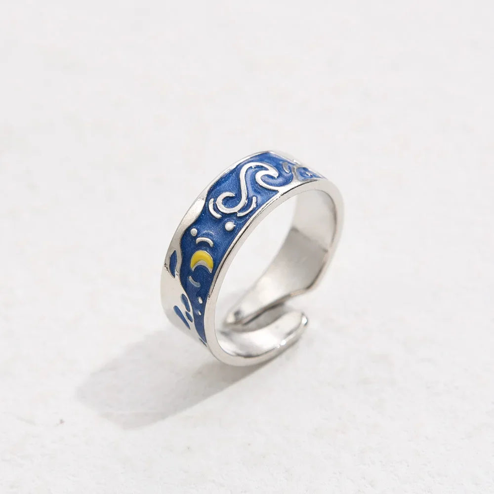 Van Gogh Starry Night Moon Ring