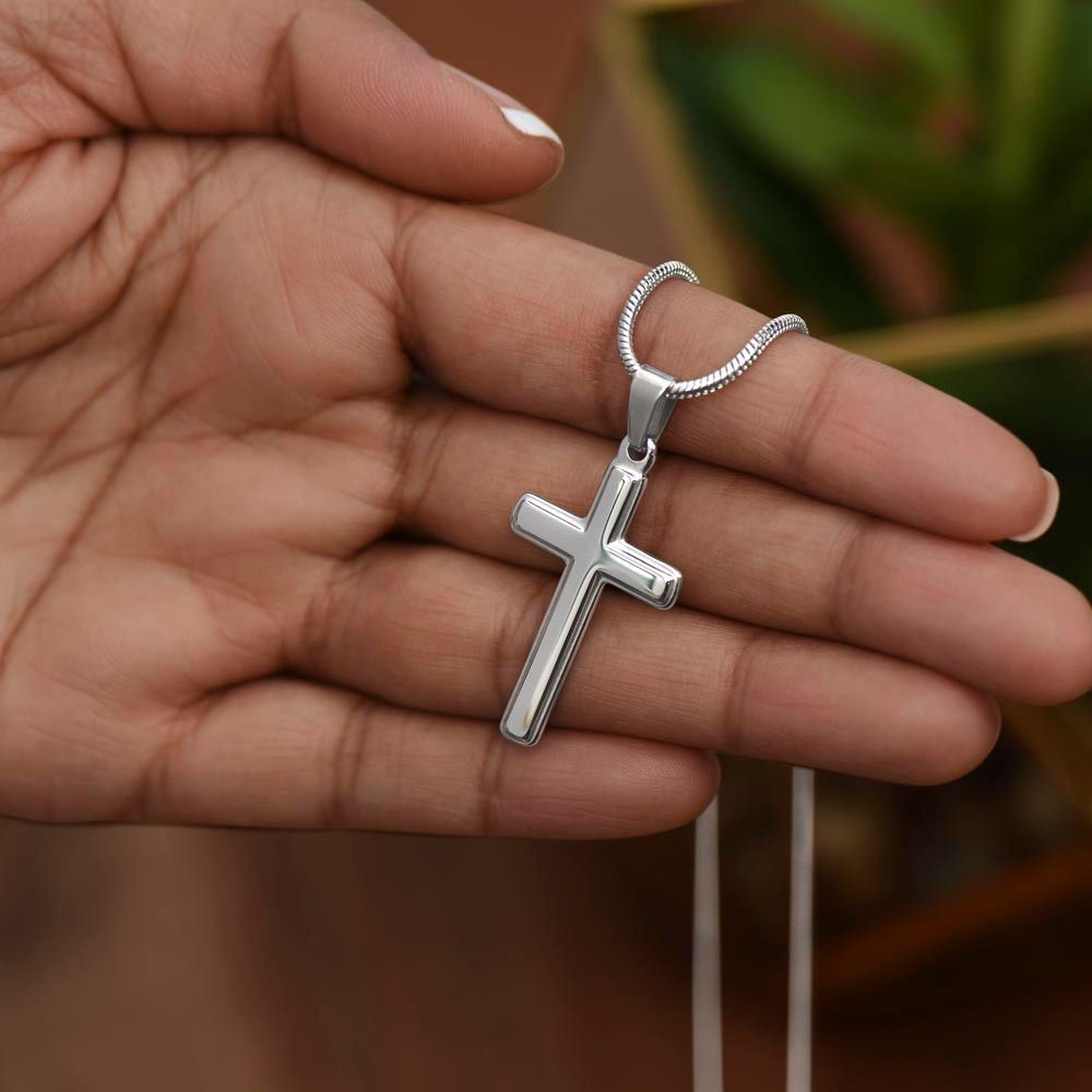 To My Grandson - Never Give Up - Cross Necklace