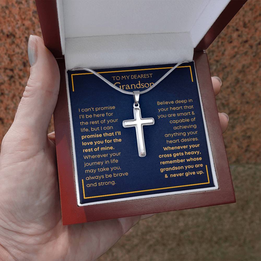 To My Grandson - Never Give Up - Cross Necklace
