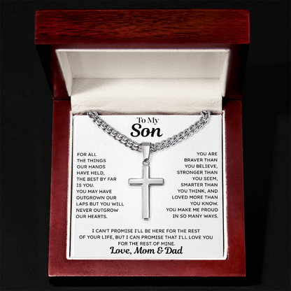 To My Son - Cross Necklace - From Mom & Dad