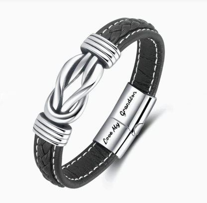 To My Grandson – Forever Linked Together Leather Bracelet